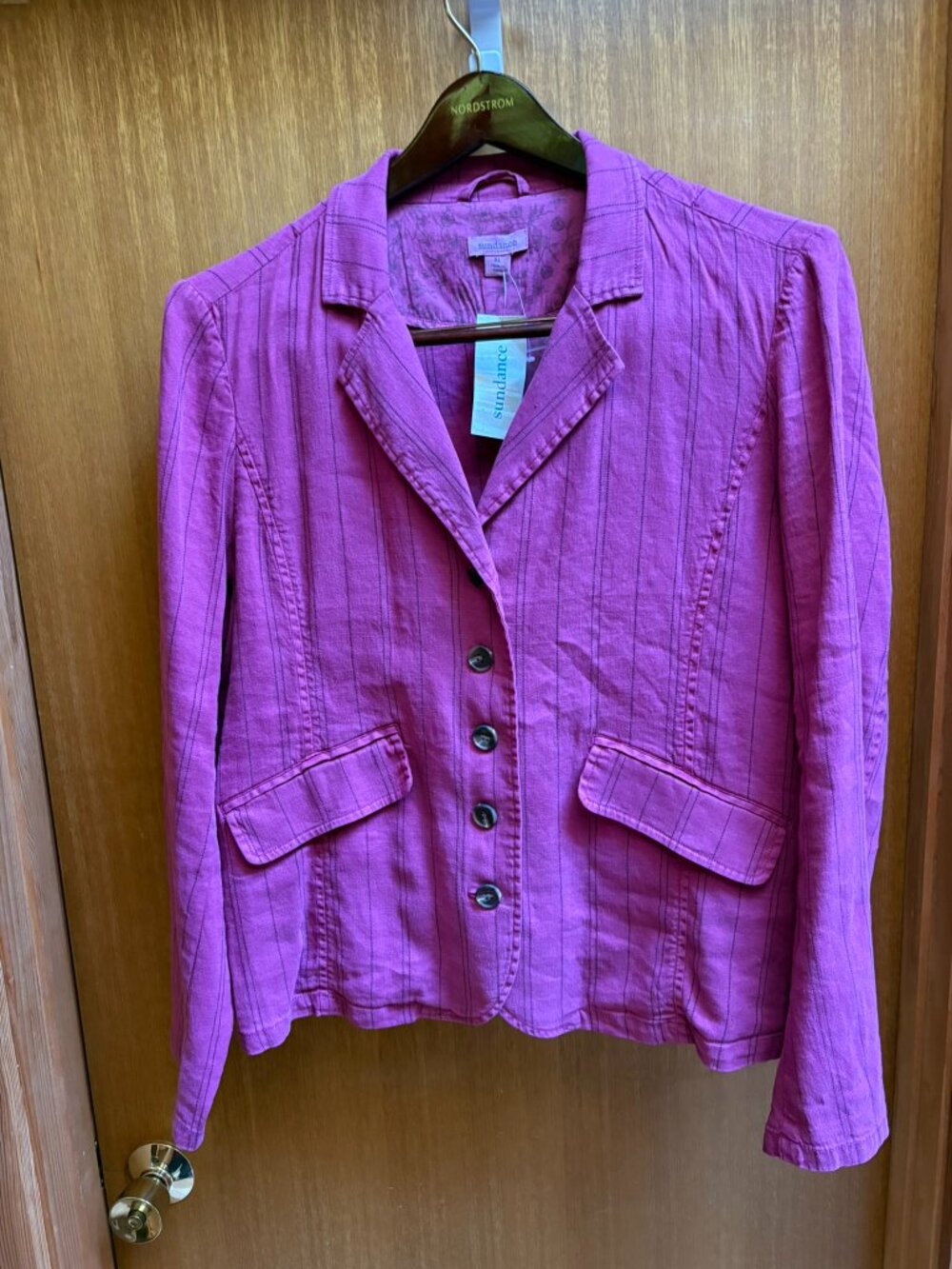 Sundance Short Jacket SZ XL Pink Pinstripe Linen Blend